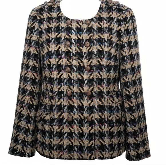 Etcetera Jackets & Blazers - Etcetera Tweed Boucle Wool Houndstooth Blazer Black Multicolor Size 12